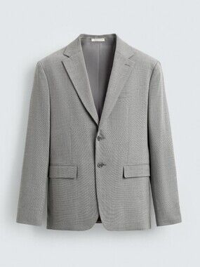 Zara Textured Suit Blazer & Trousers Slim Fit Light Grey 40 / 31